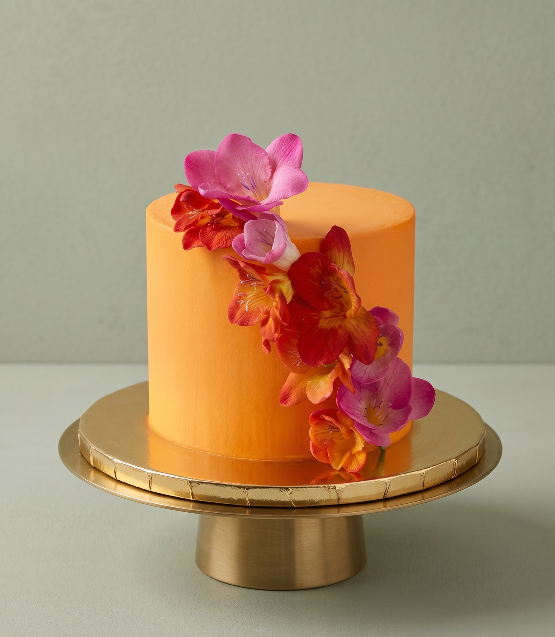 Layer cake orange avec fleurs tropicales — Naby Pâtisserie
